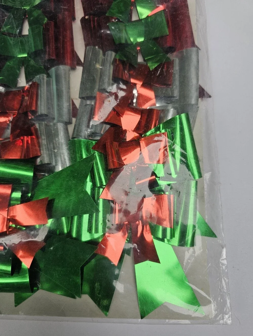 Vintage Set Of 12 Christmas Decorations Package Bows Foil Shiny Tags Wrapping